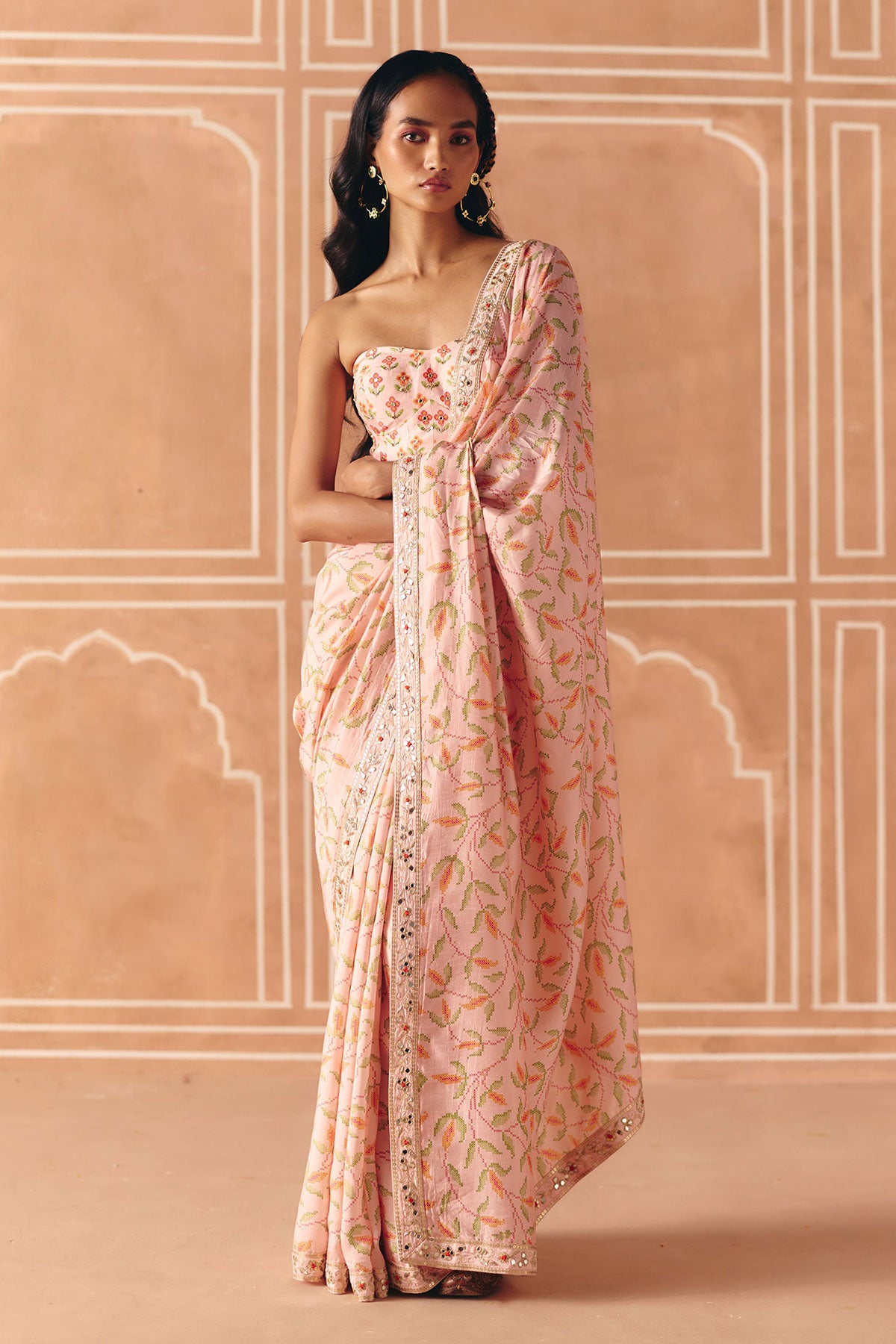 Blush pink saree + corset