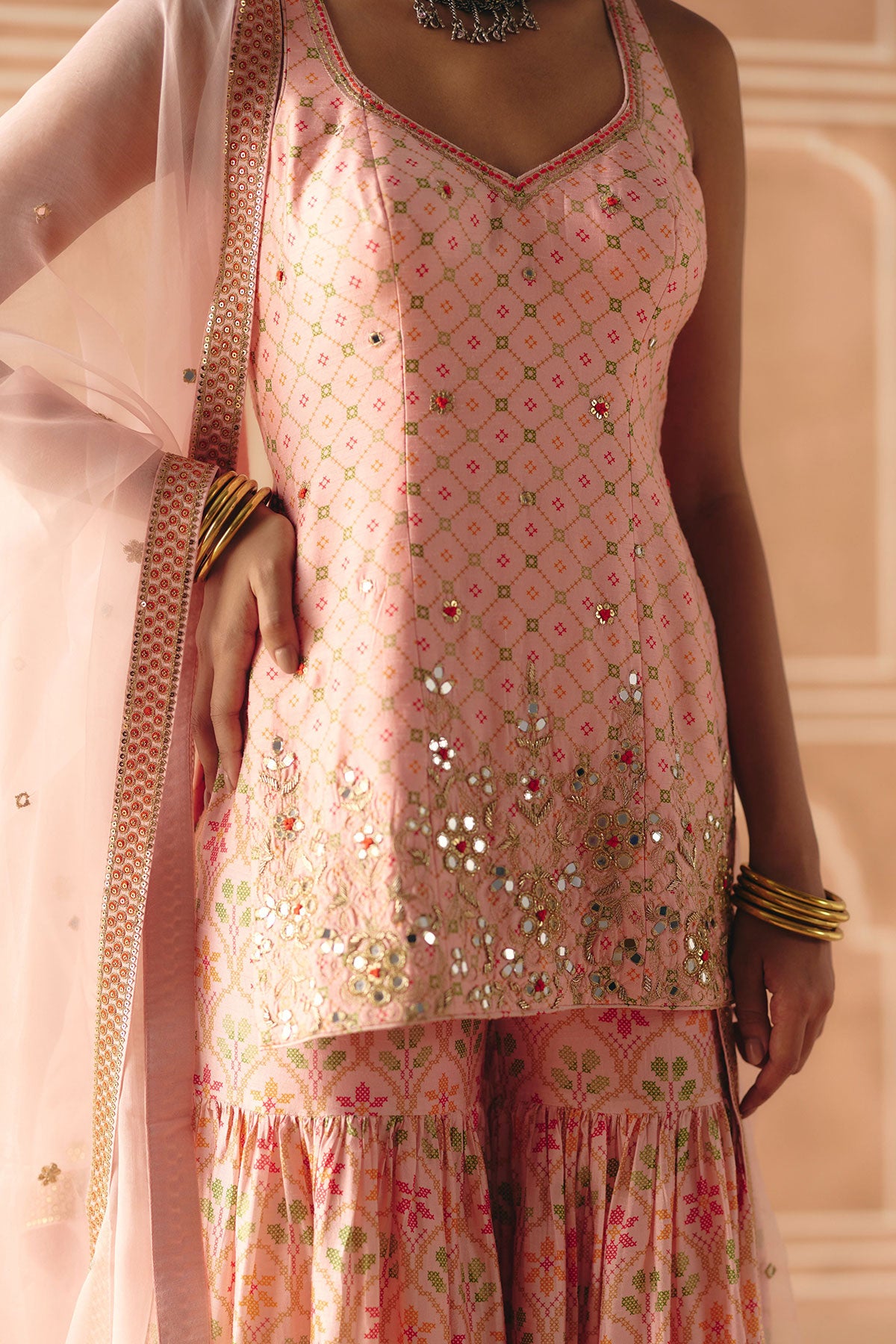 Blush pink sharara set