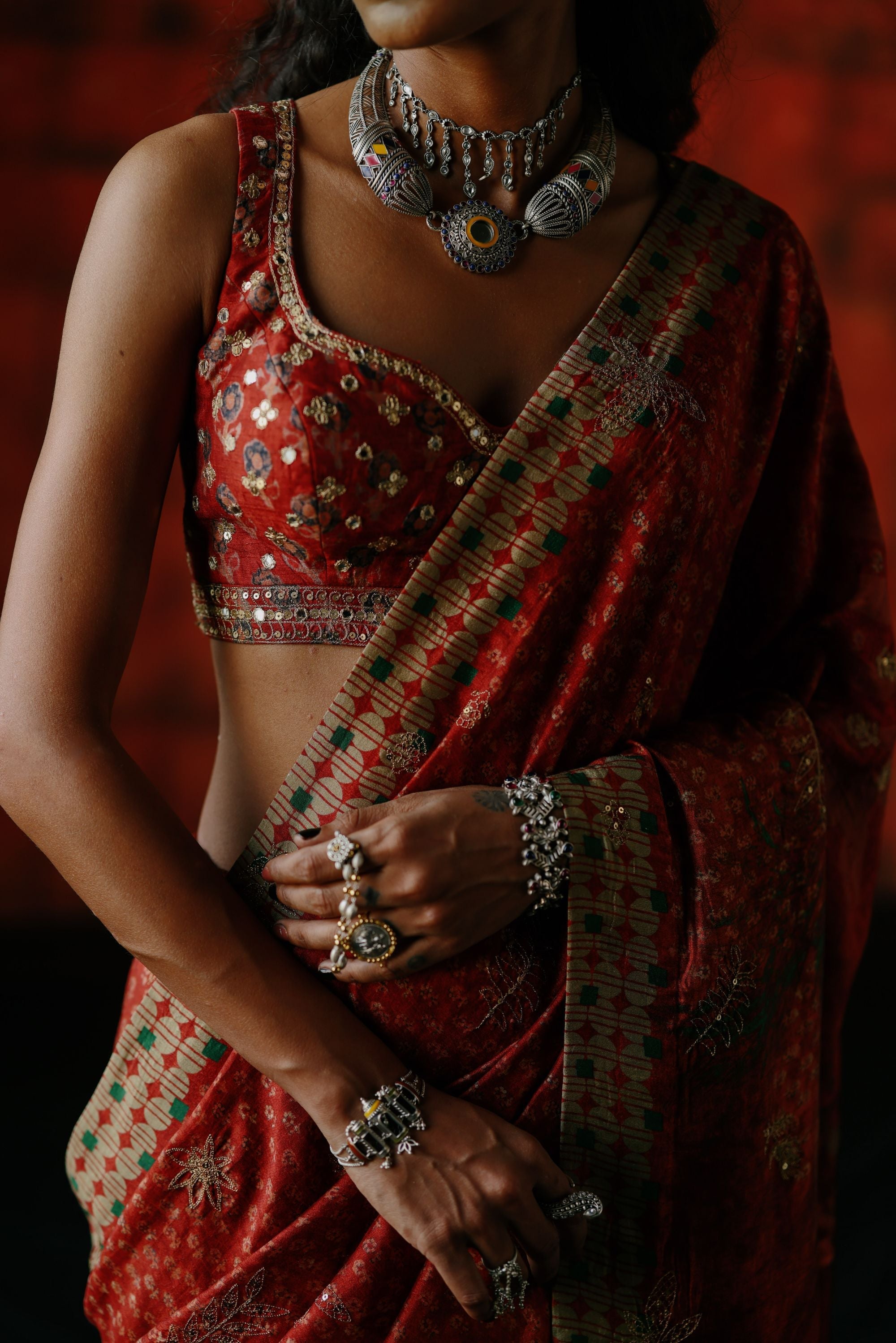 Brick red saree