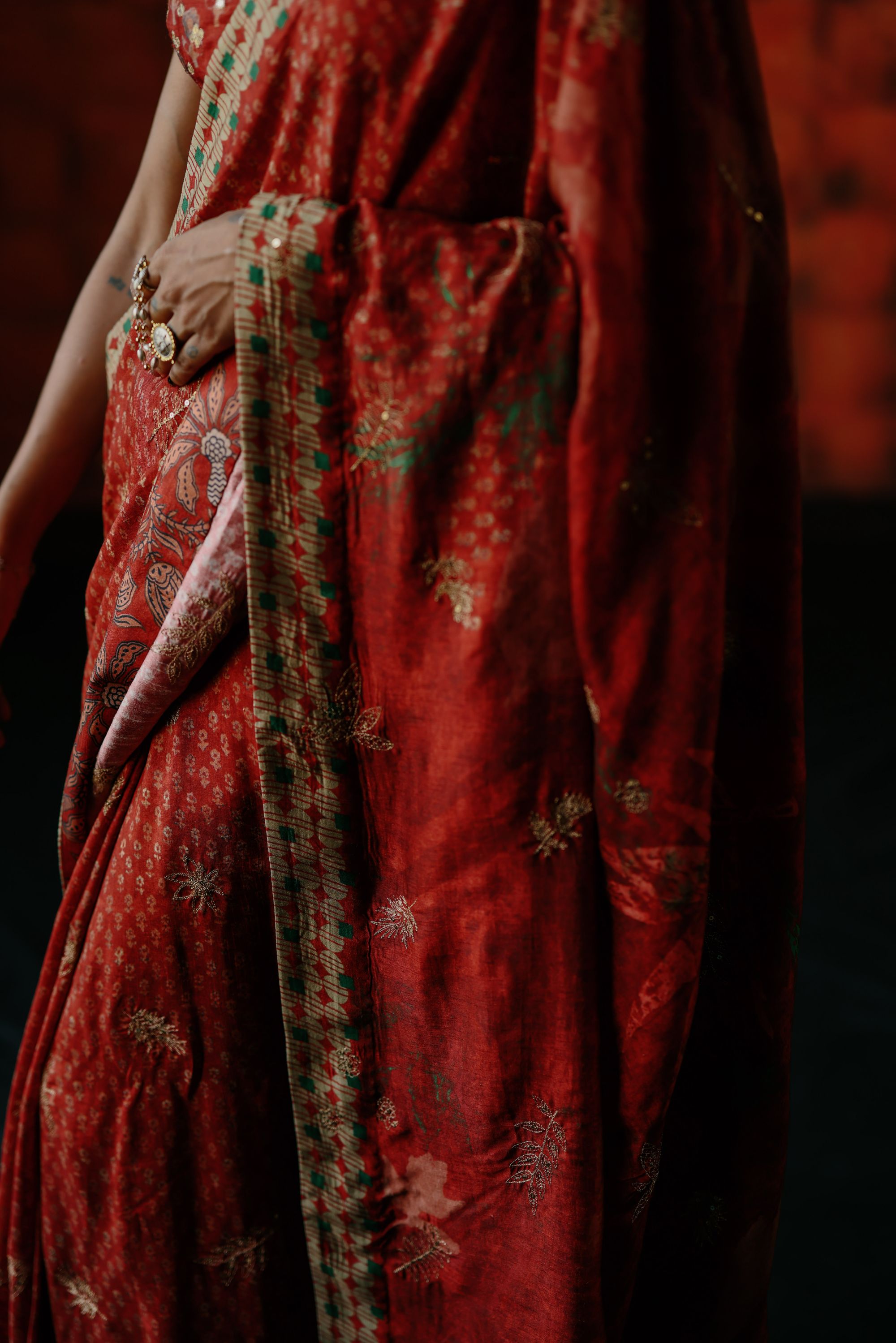 Brick red saree