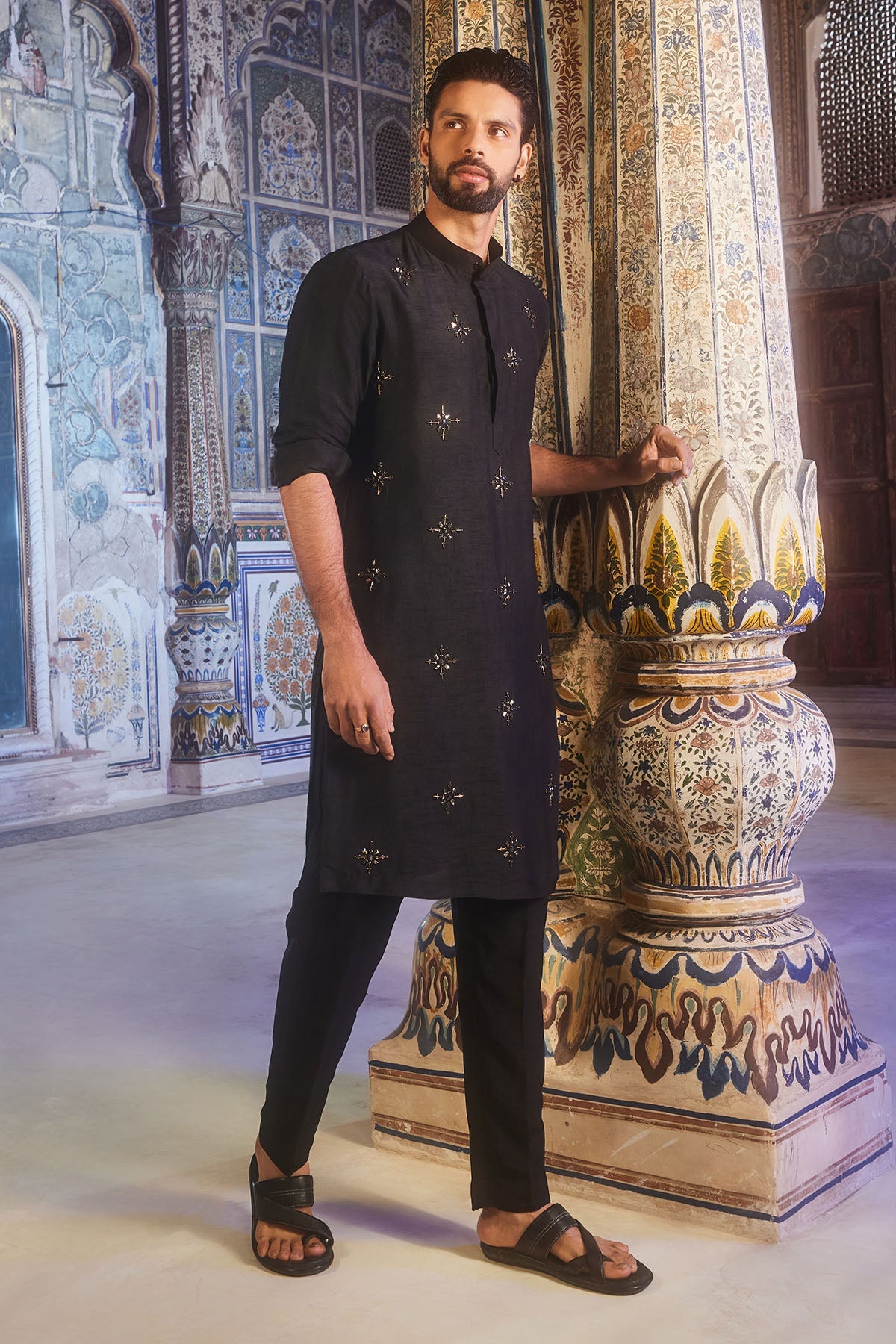 Black metallic embroidered kurta and pant