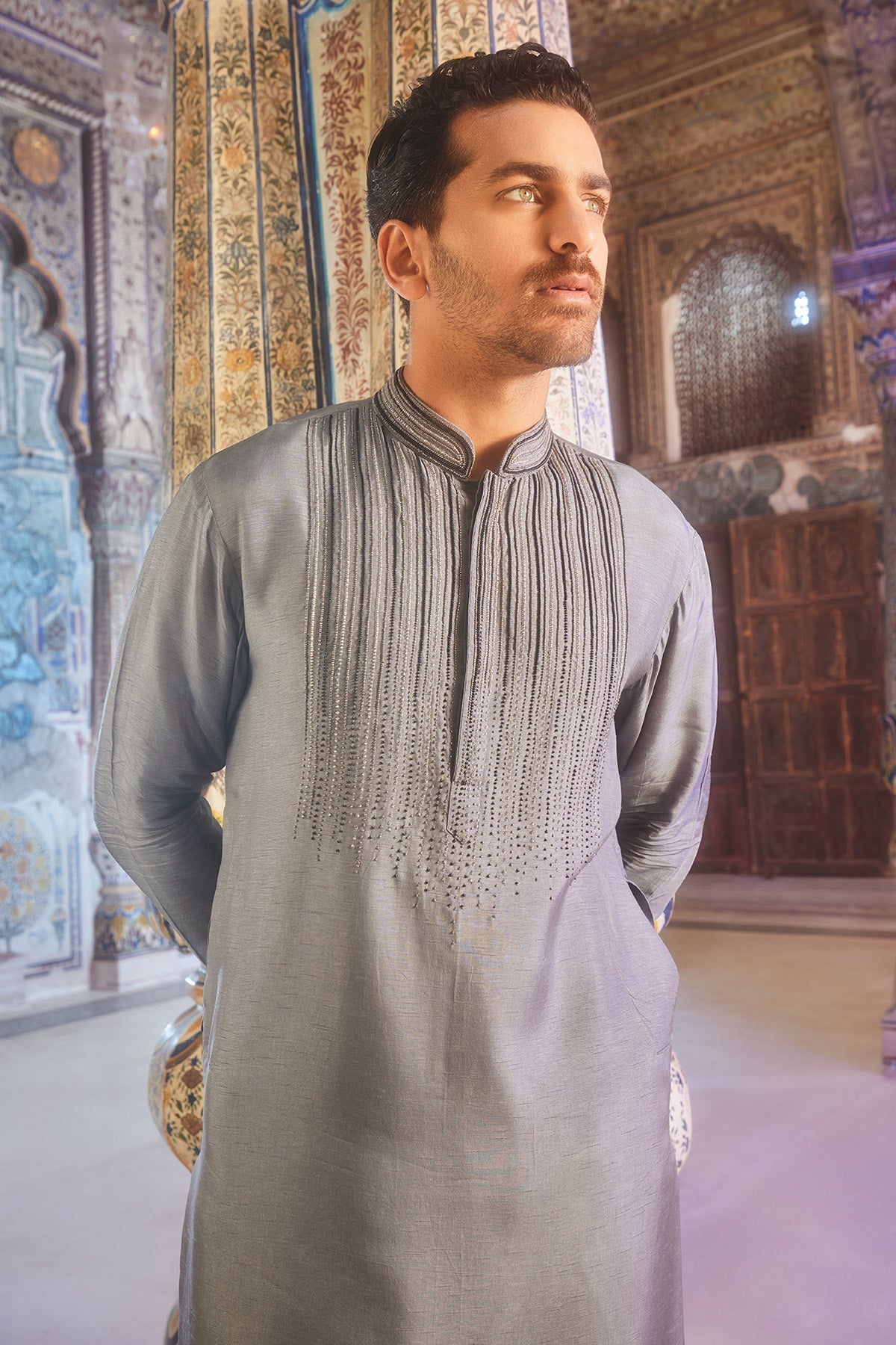 Grey ombre embroidered kurta set