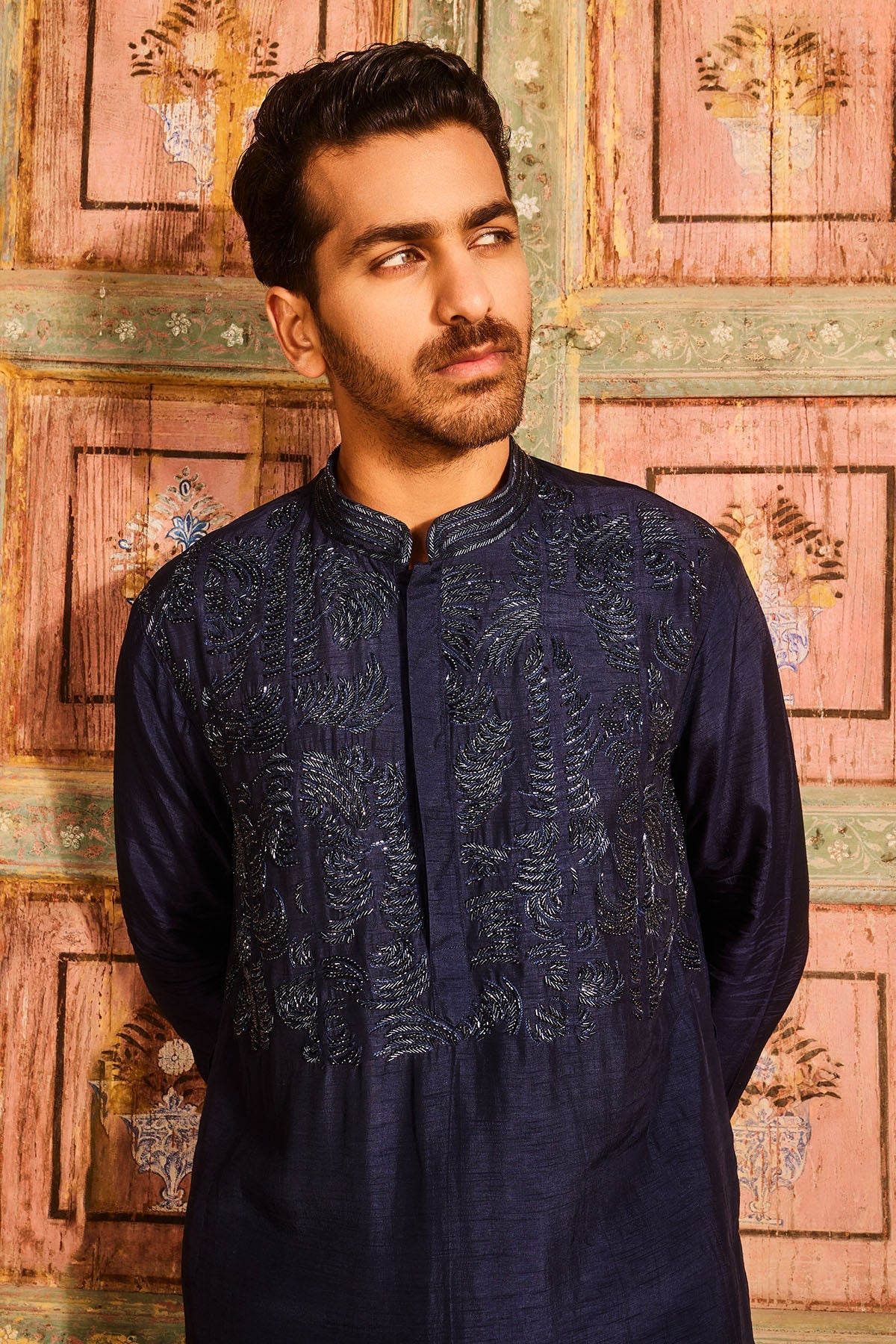 Dark  blue embroidred kurta with pant