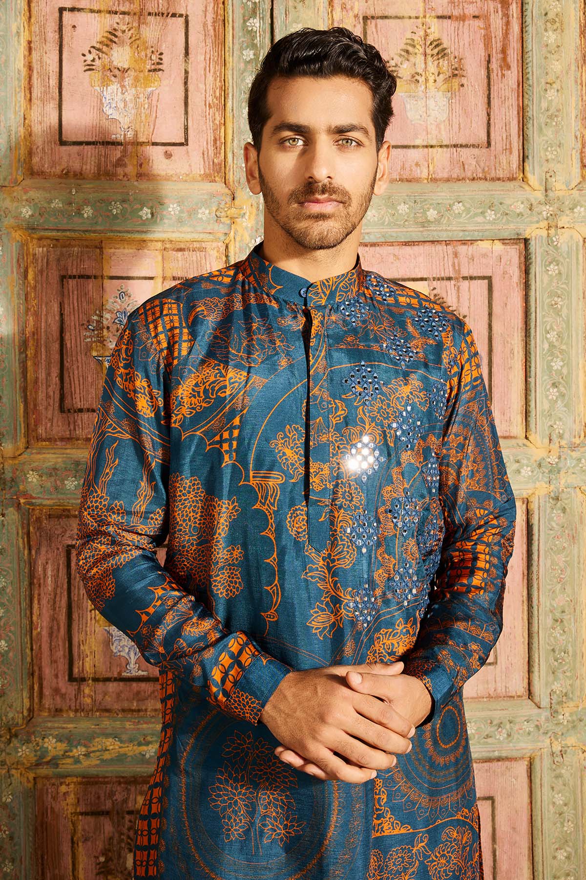 TEAL THIKRI PRINT & HIGHLIGHTED KURTA SET