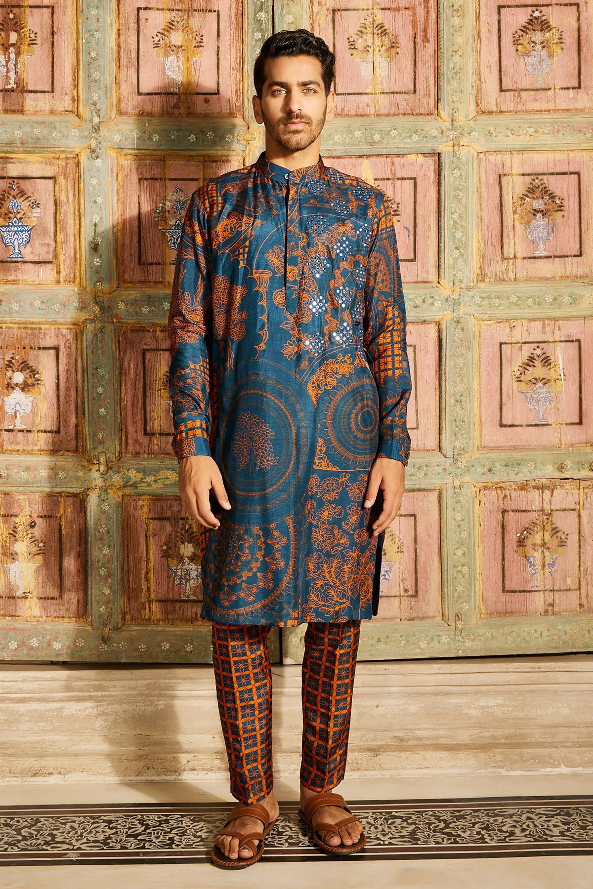 TEAL THIKRI PRINT & HIGHLIGHTED KURTA SET