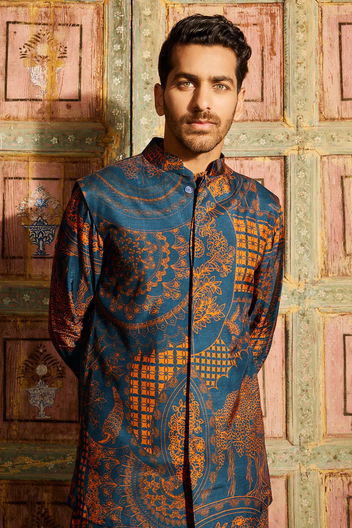 TEAL THIKRI PRINT & HIGHLIGHTED BUNDY SET