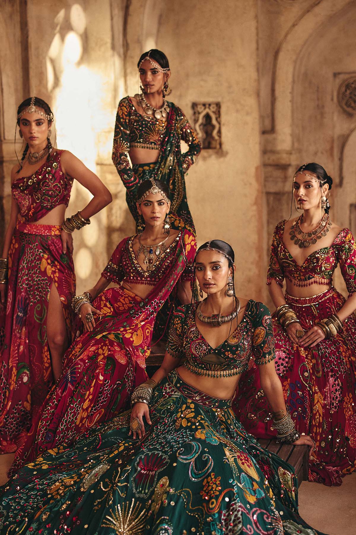 DEEP RED PRINTED AND HIGHLIGHTED LEHENGA SET