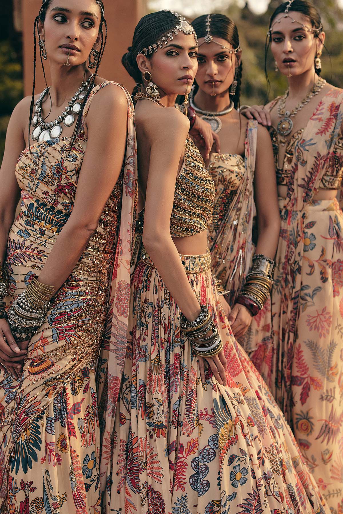 BEIGE PRINTED AND HIGHLIGTED DRAPE GOWN SAREE
