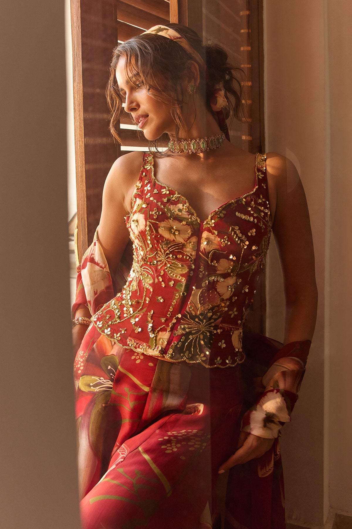 Red Floral Printed Co-Ord Set