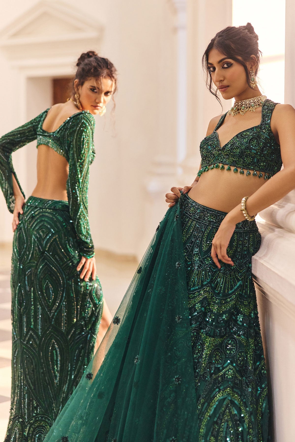 Emerald Green Embellished Lehenga Set