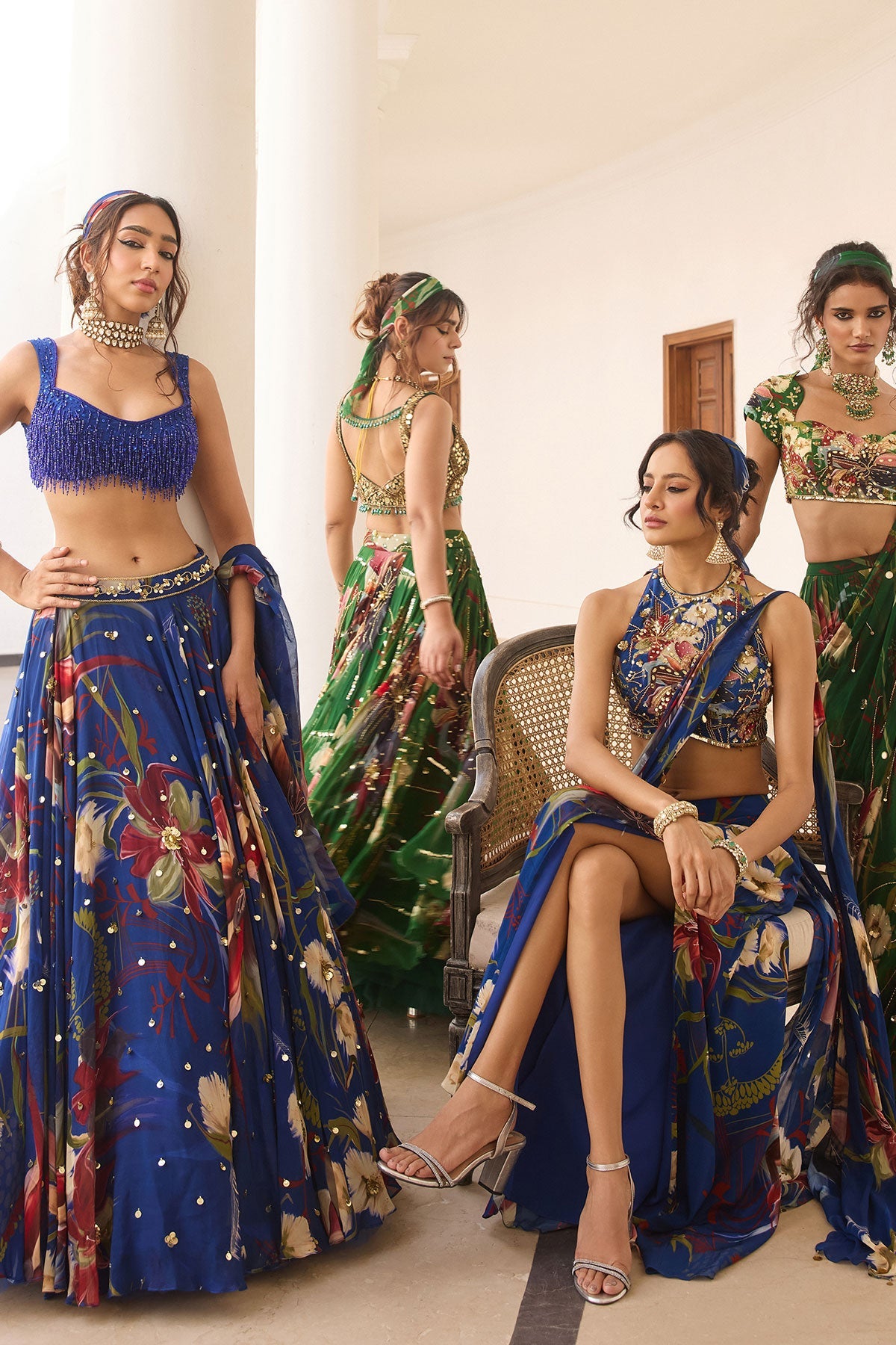 Blue Floral Print And Highlighted Lehenga Set