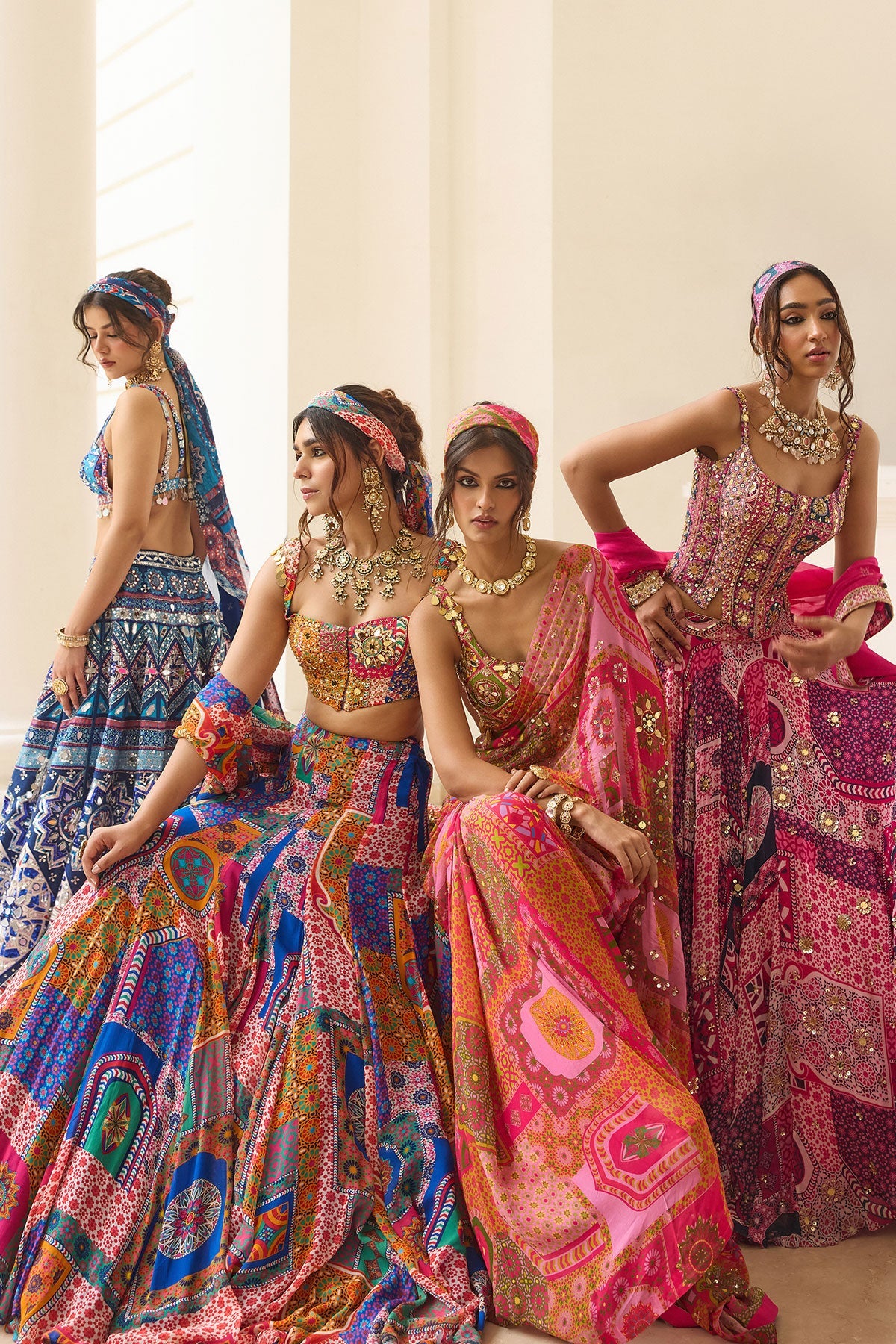 Fuschia Print And Highlighted Corset Blouse Lehenga Set