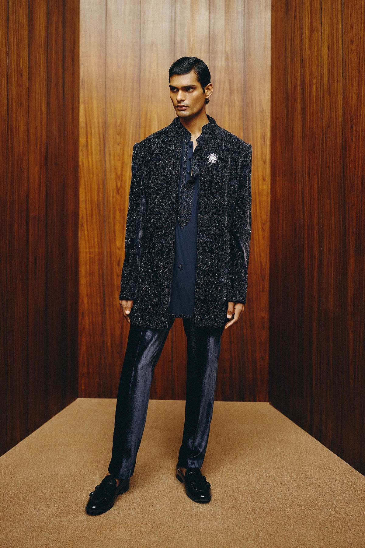 Obsidian Velvet Open Jacket with Shirt and Trouser