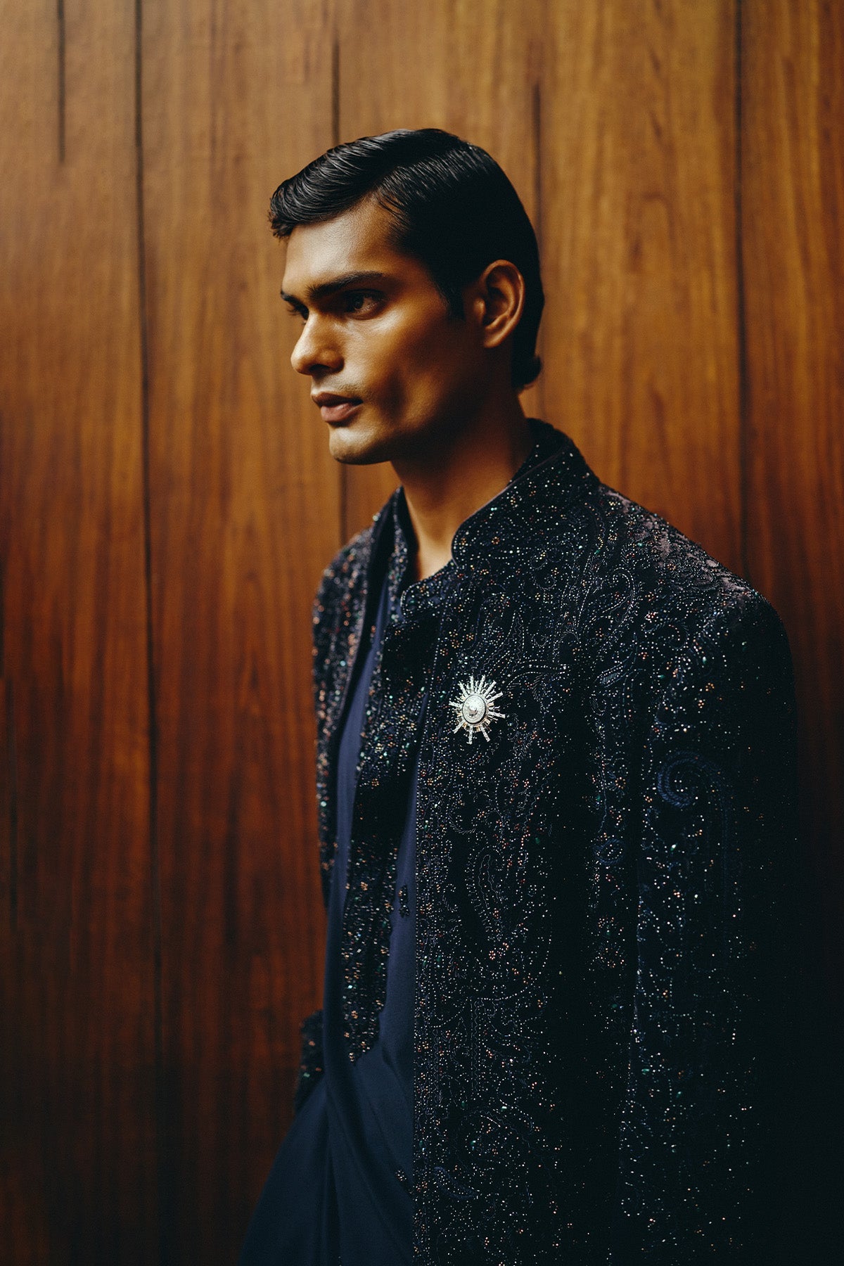 Obsidian Velvet Open Jacket with Shirt and Trouser