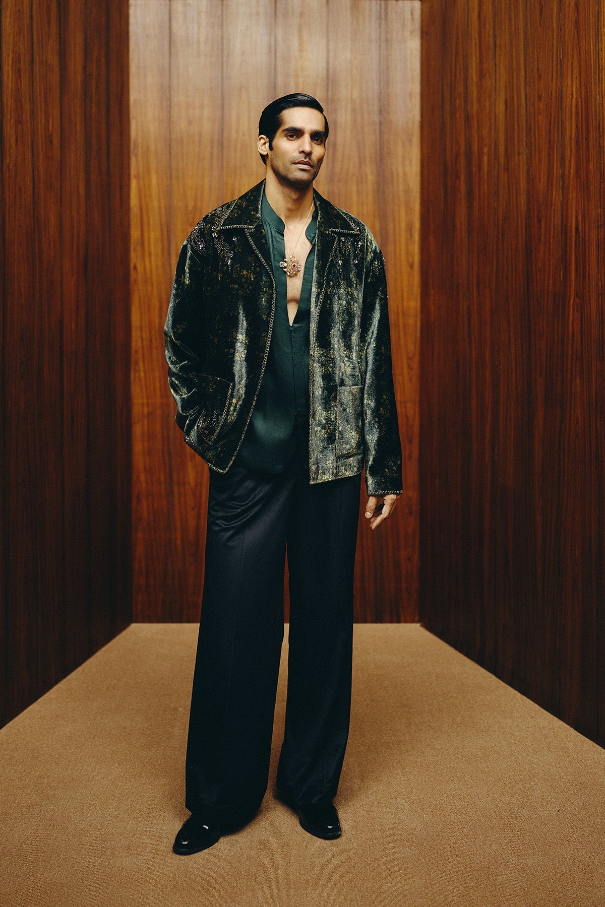 Viridian Dusk Open Jacket, Shirt and Trouser set