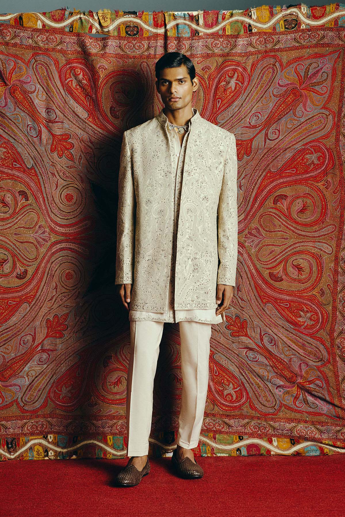 Ecru Reverie Open Jacket with Kurta & Pant Set