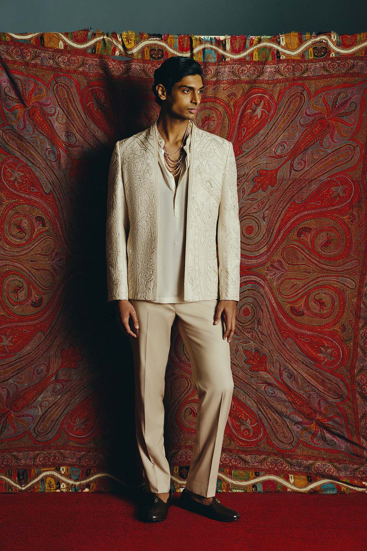 Serene Tonal Open Jacket, Kurta and Pant Set