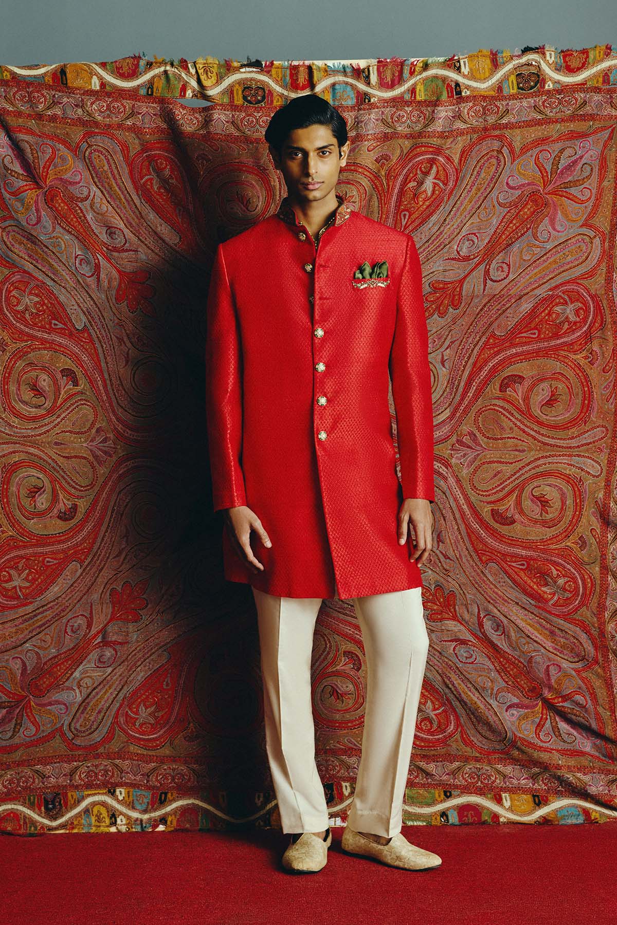 Regal Crimson Achkan