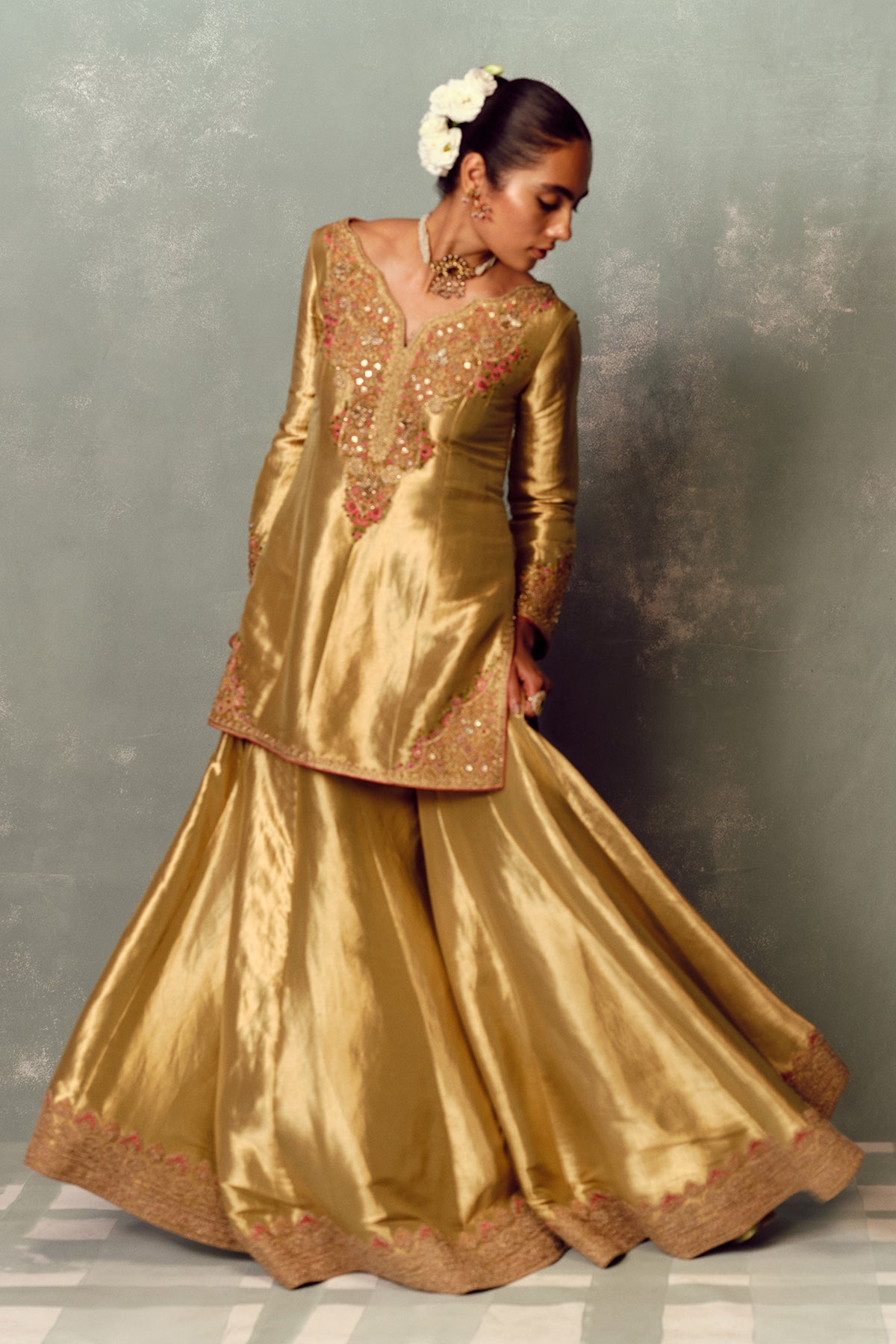Metallic Fern Sharara Set