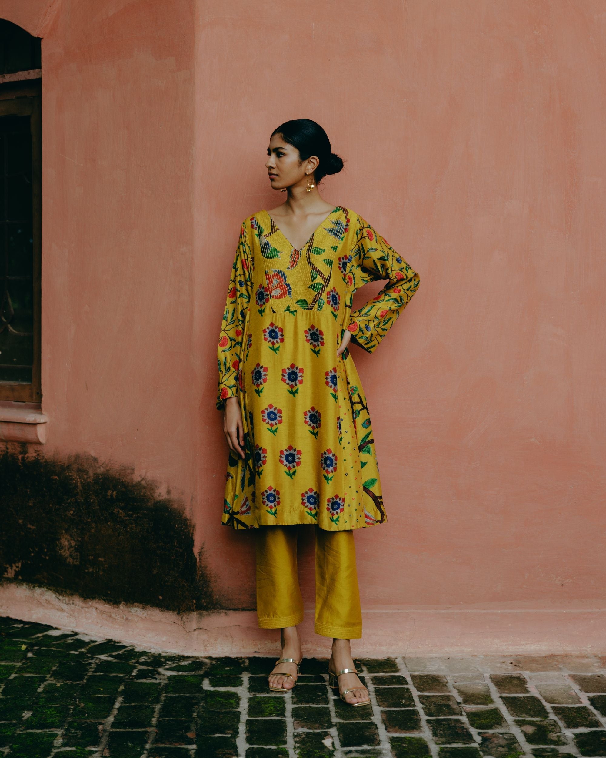 Sunflower yellow kalidar kurta