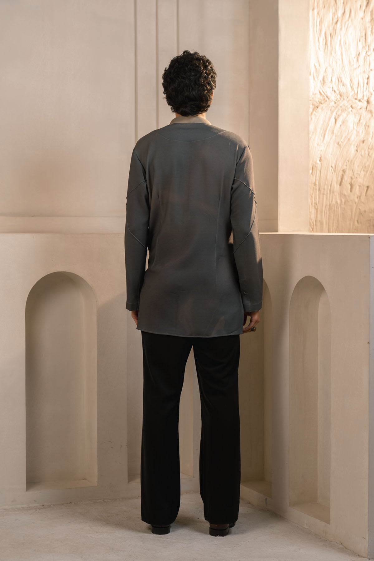 Grey Crepe Drape Kurta Set