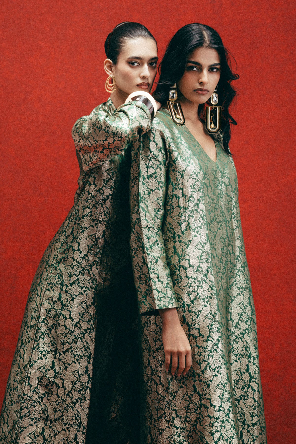 Handwoven Sage Green Banarasi Kaftan