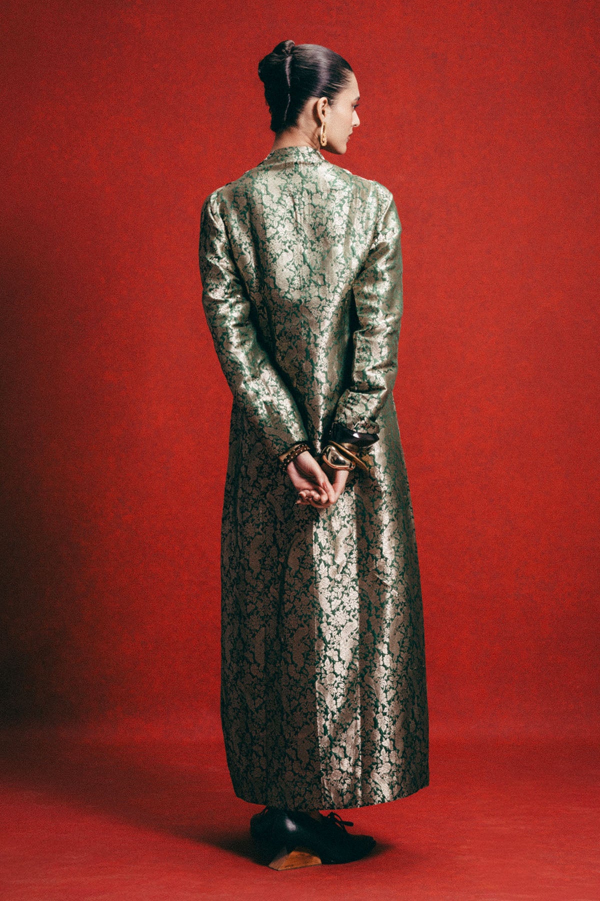 Handwoven Olive Green Banarasi Kaftan