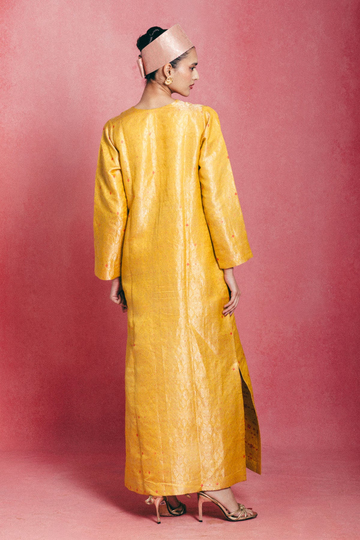 Handwoven Mustard Yellow Banarasi Kaftan