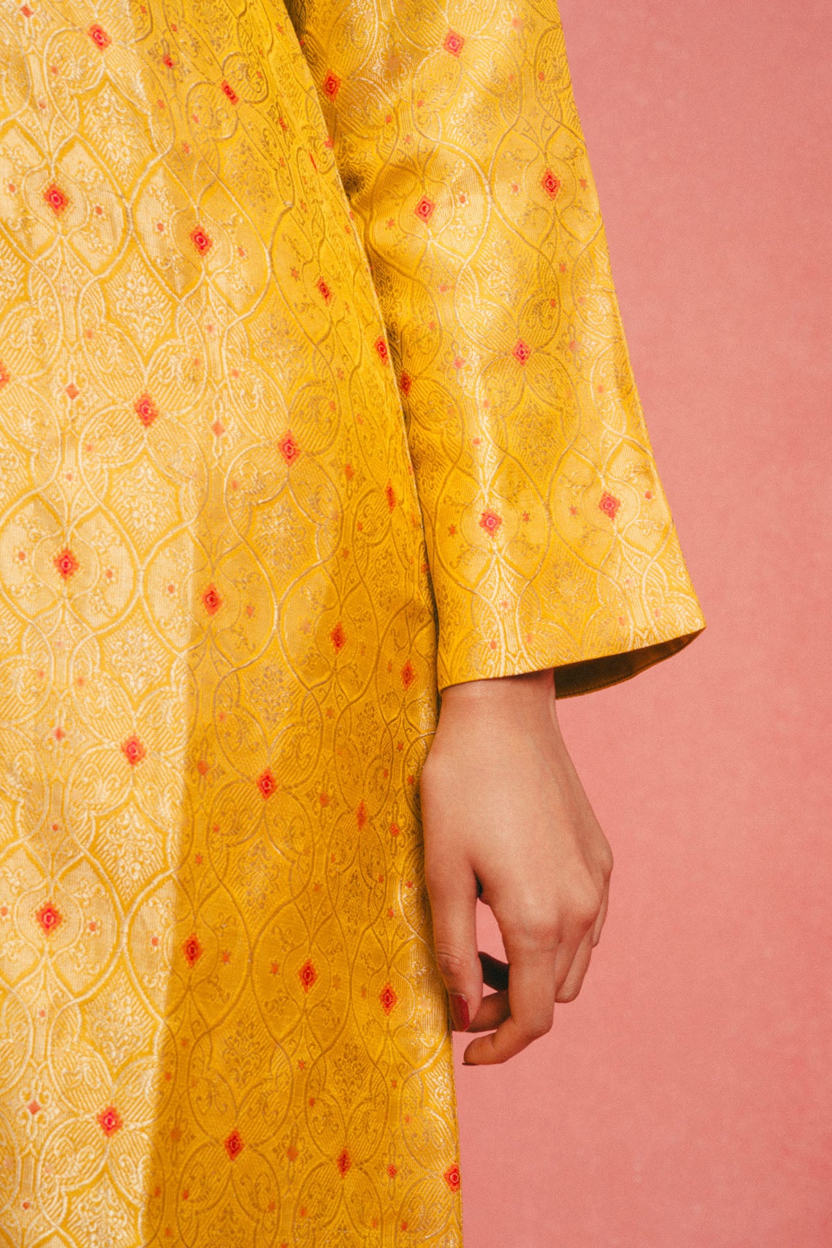 Handwoven Mustard Yellow Banarasi Kaftan