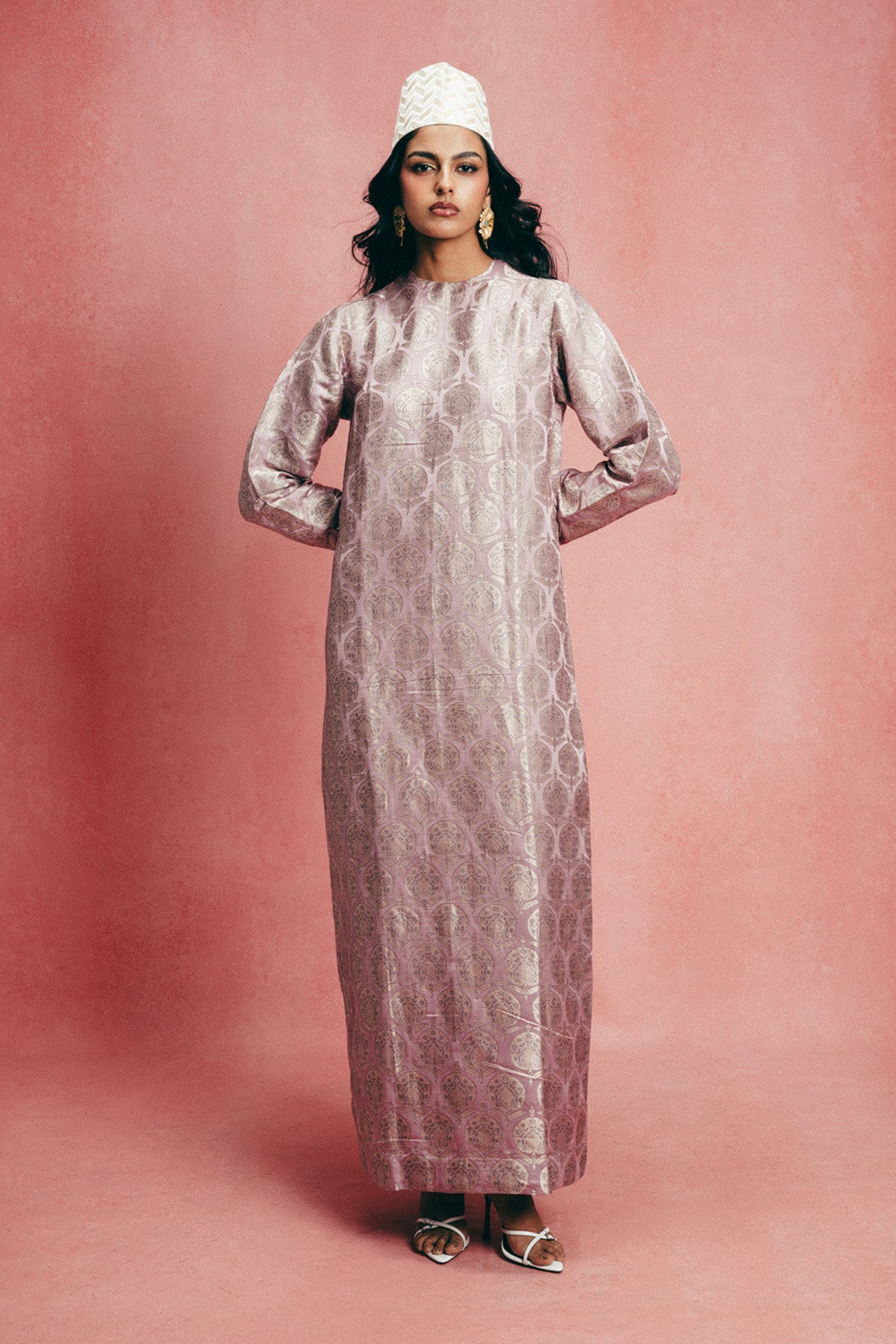 Handwoven Dusty Mauve Banarasi Kaftan