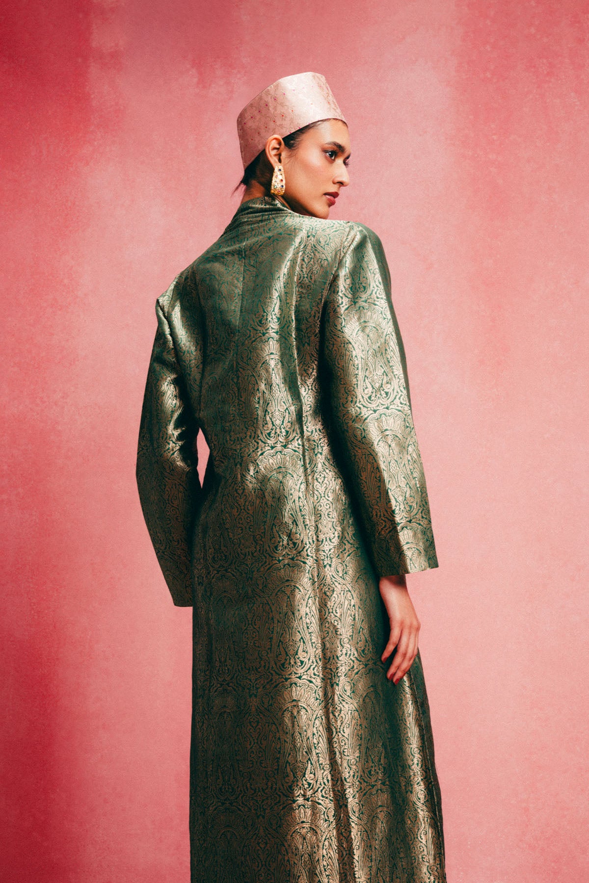 Handwoven Emerald Green Banarasi Kaftan