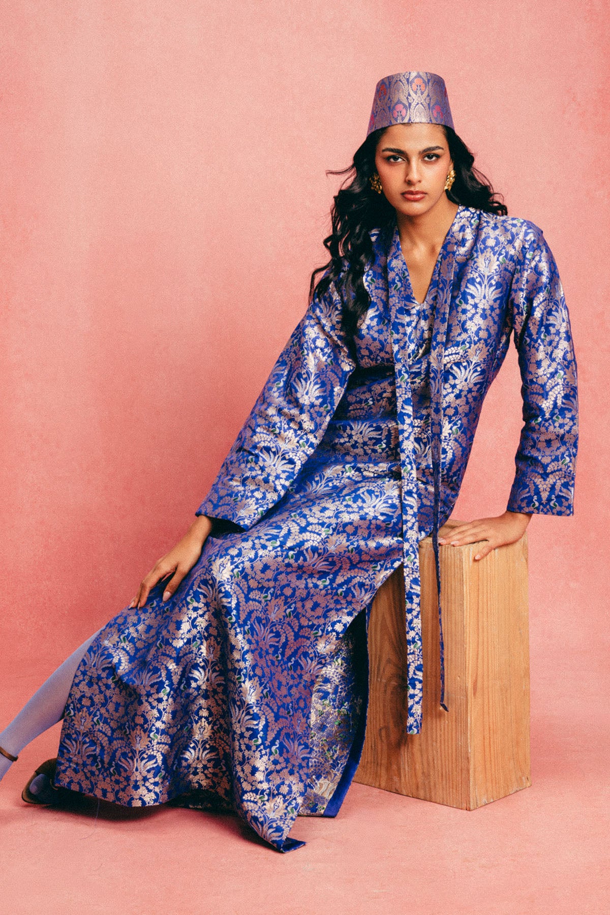 Handwoven Royal Blue Banarasi Kaftan