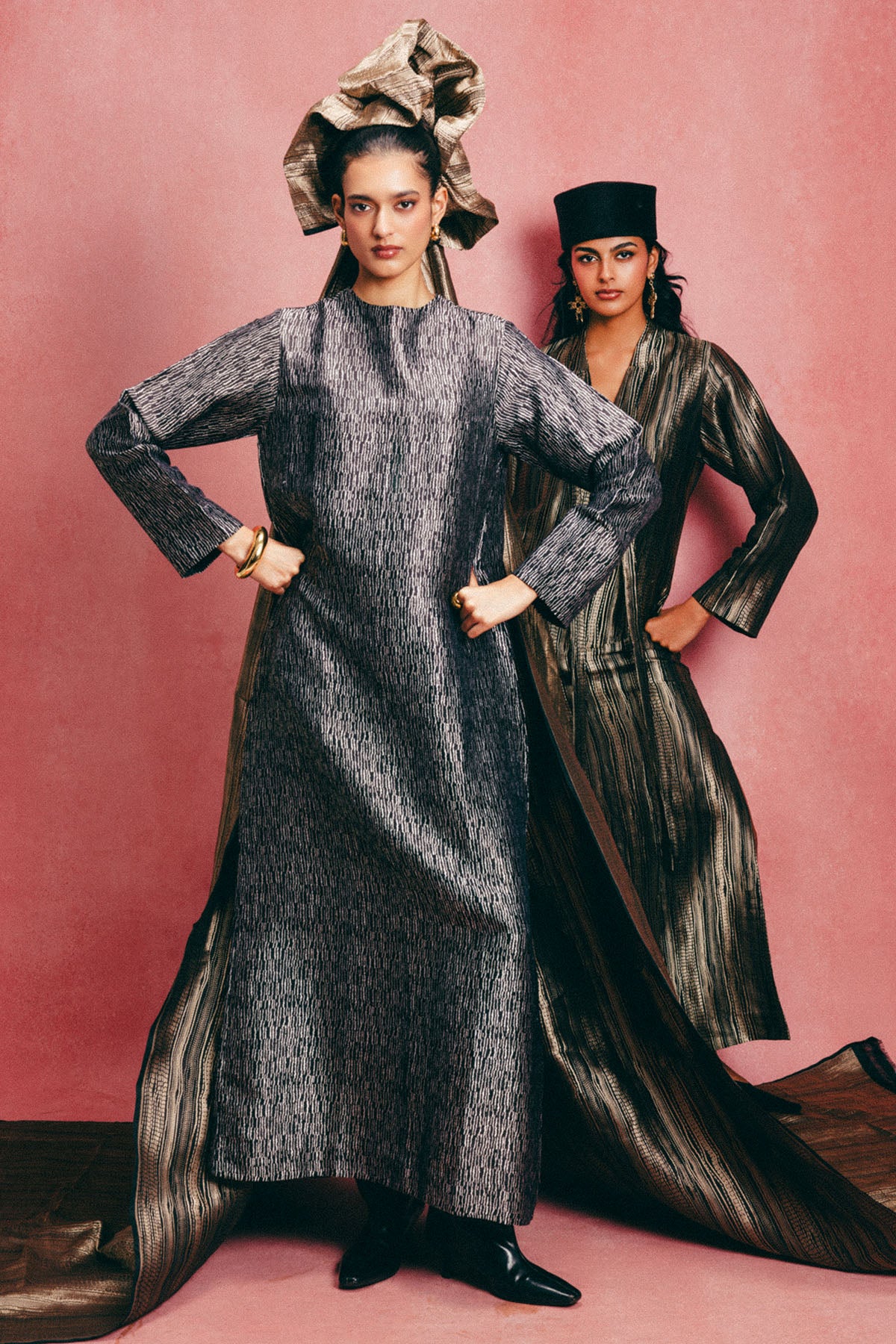 Handwoven Jet Black Banarasi Kaftan