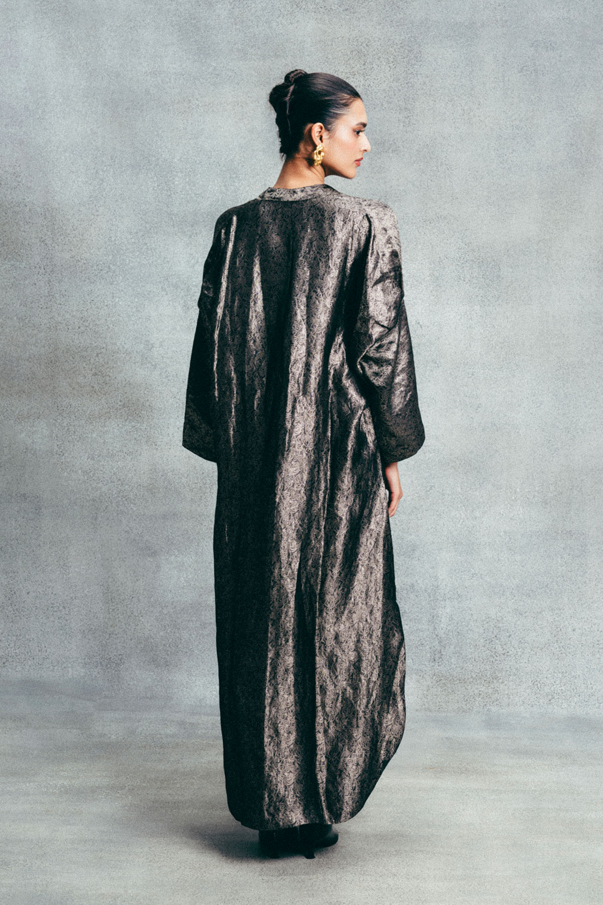 Handwoven Tar Black Banarasi Kaftan