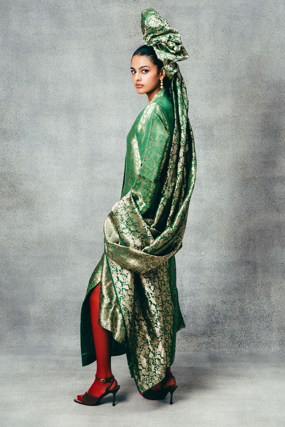 Handwoven Jade Banarasi Kaftan