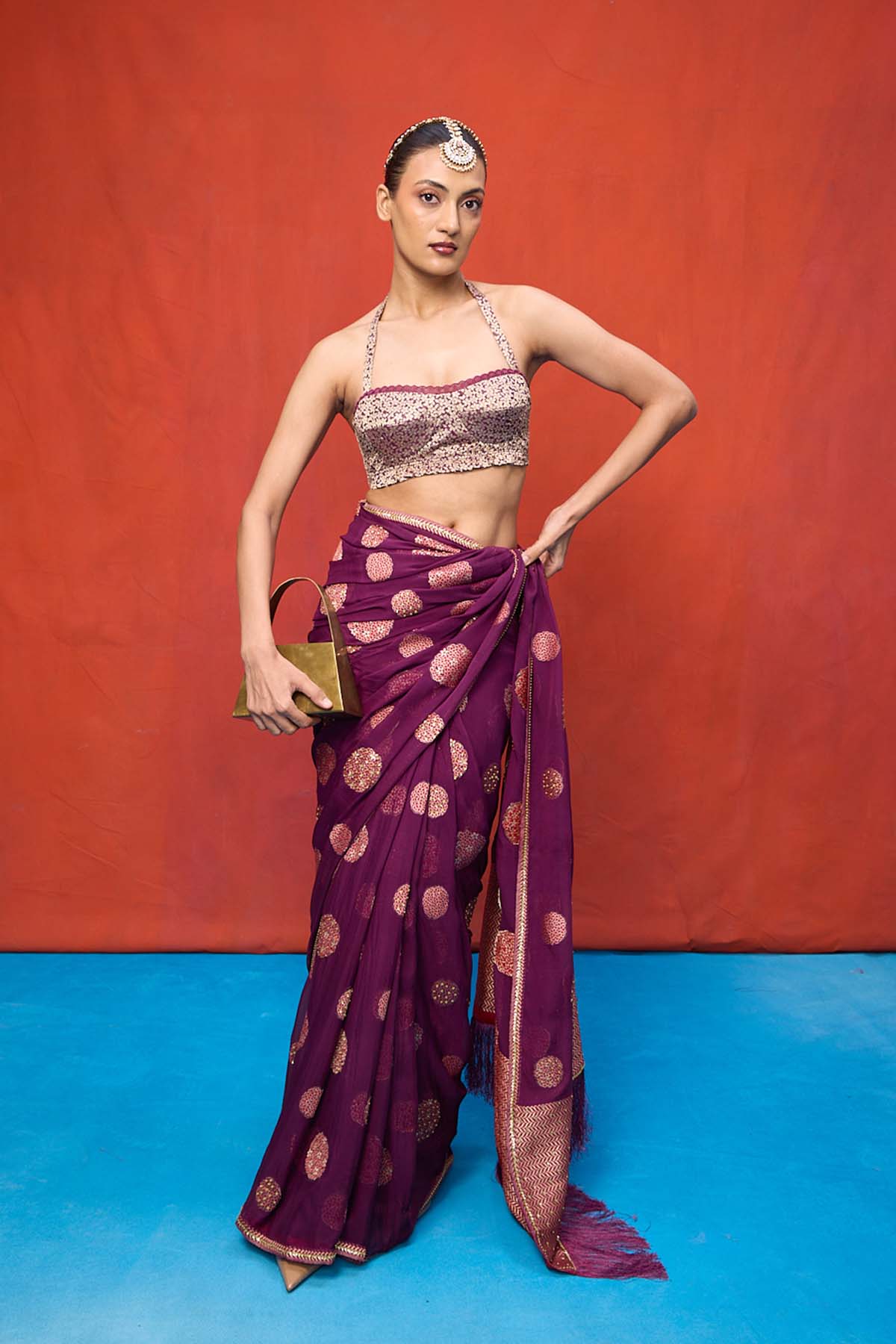 Handwoven Wine Chiffon Banarasi Saree