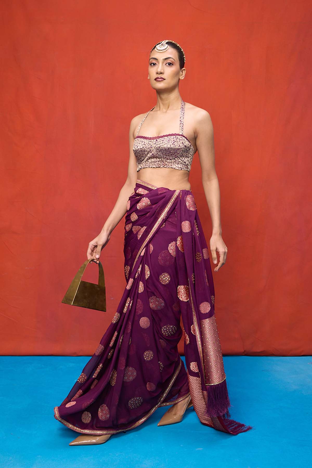 Handwoven Wine Chiffon Banarasi Saree