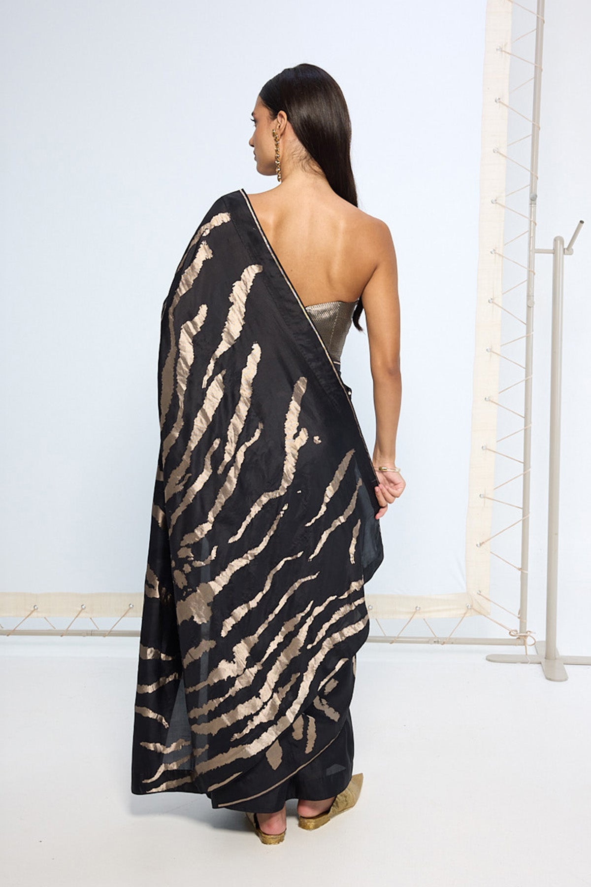 Handwoven Noir and Silver Silk Saree
