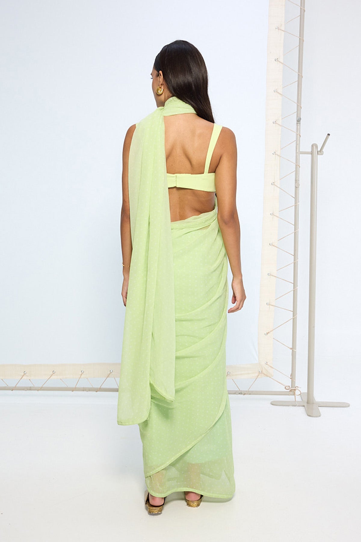 Lime Green Polka Dotted Saree