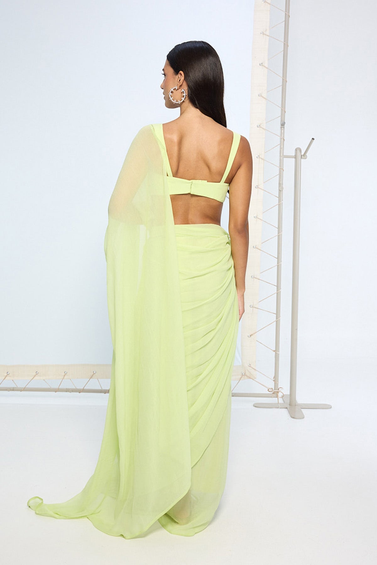 Lime Green Brooch Saree