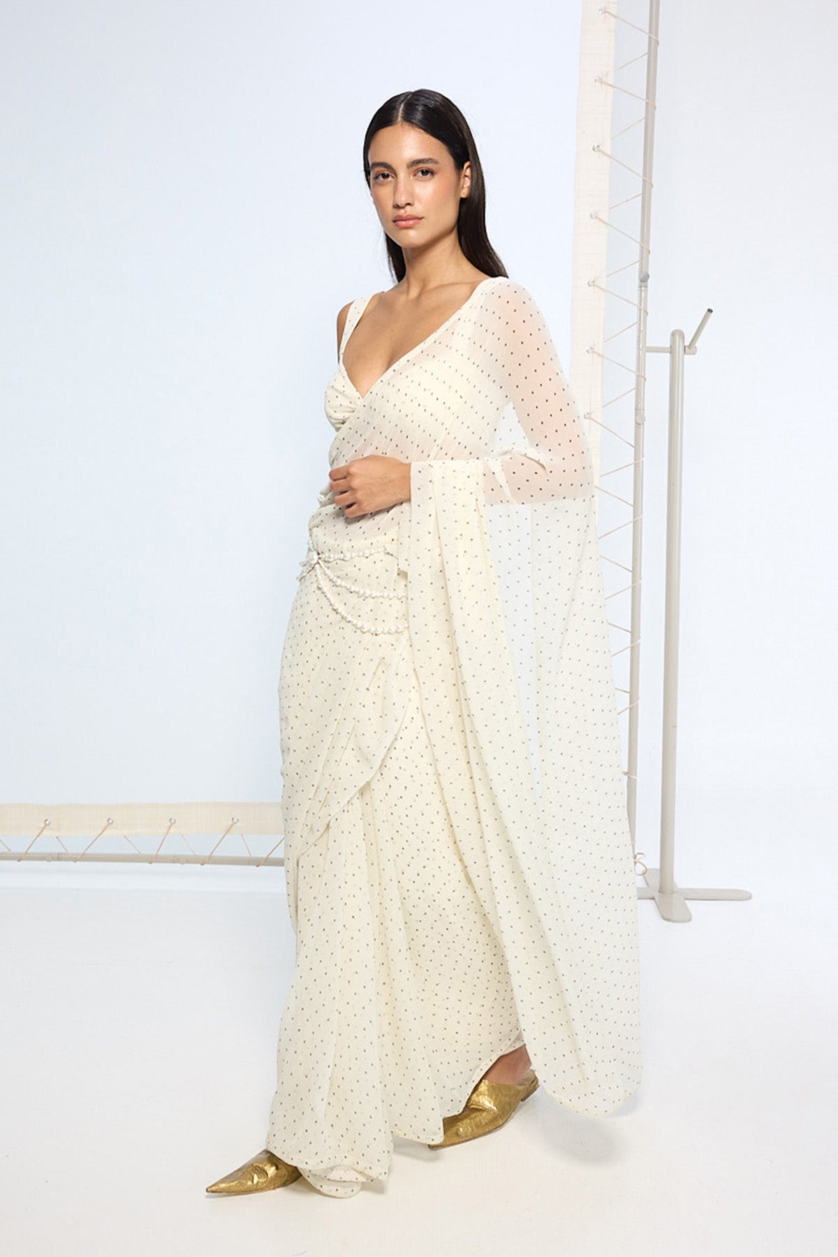 White Polka Dotted Saree