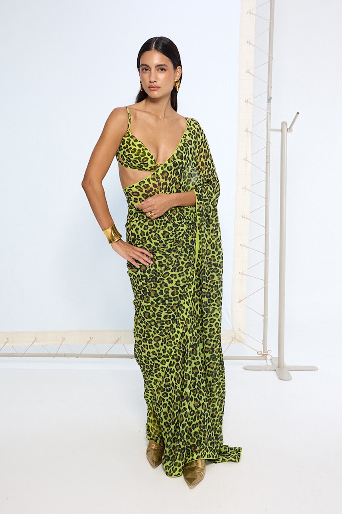 Green Leopard Print Saree
