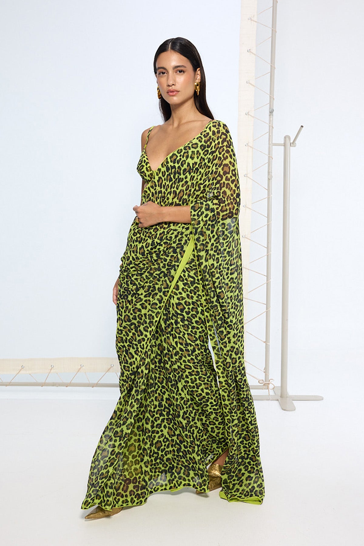Green Leopard Print Saree