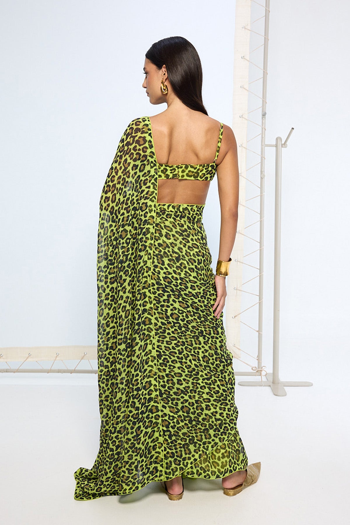 Green Leopard Print Saree