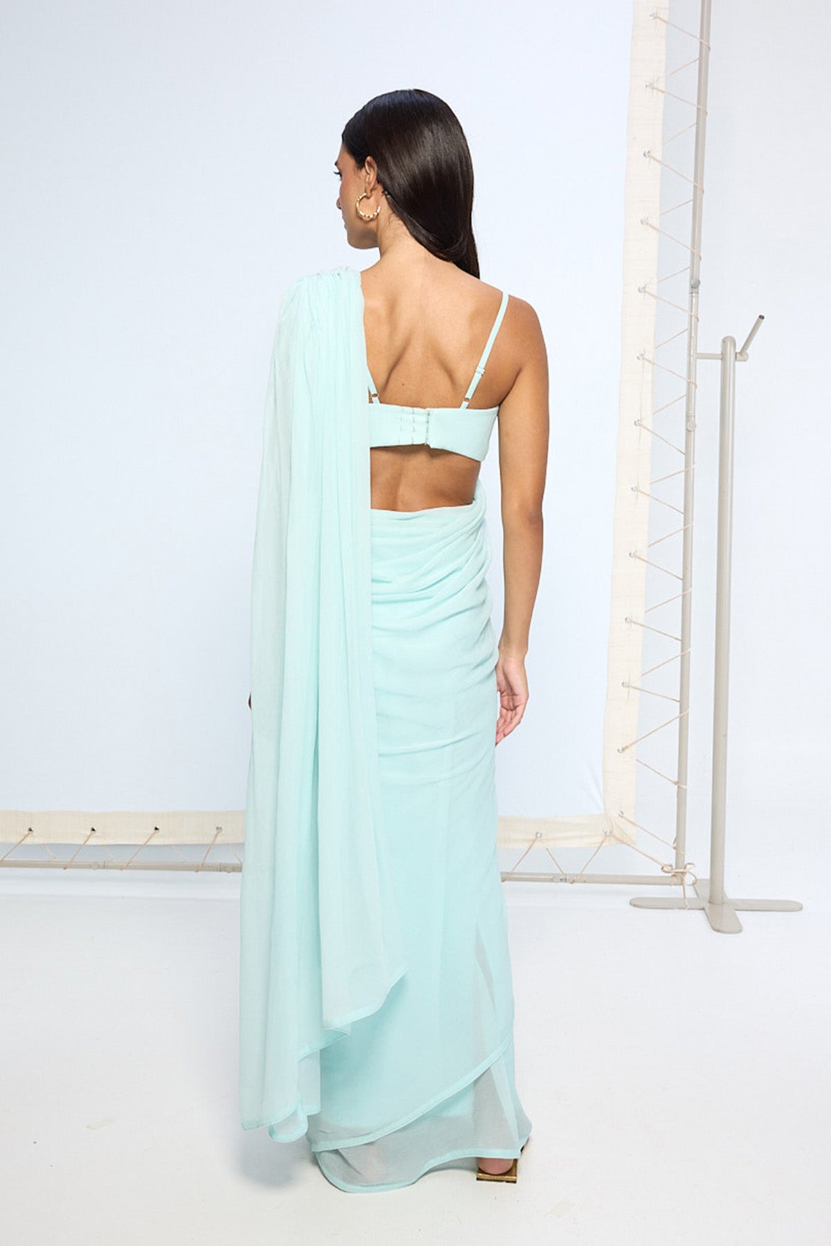 Ice Blue Movable Brooch Saree