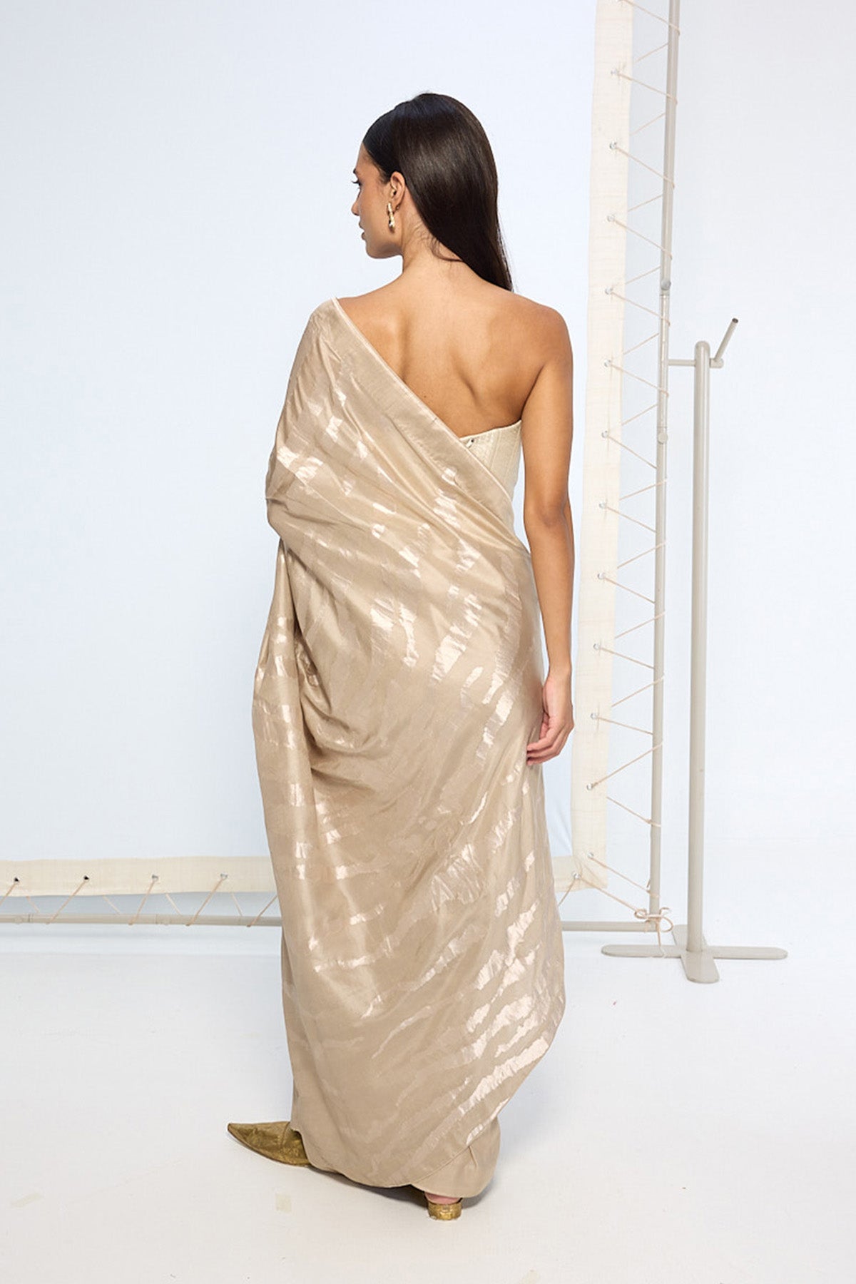 Handwover Beige Silk Sari