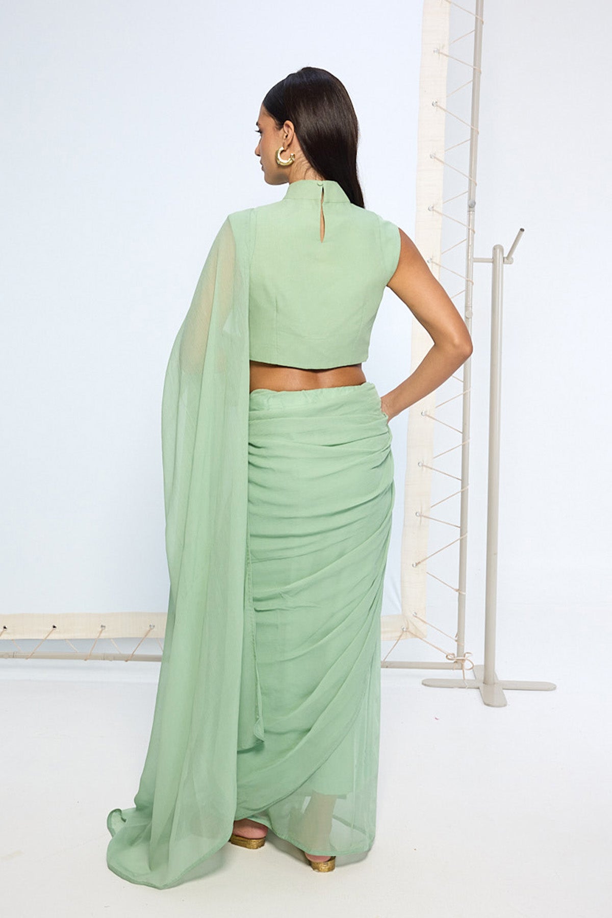 Pale Green Brooch Saree