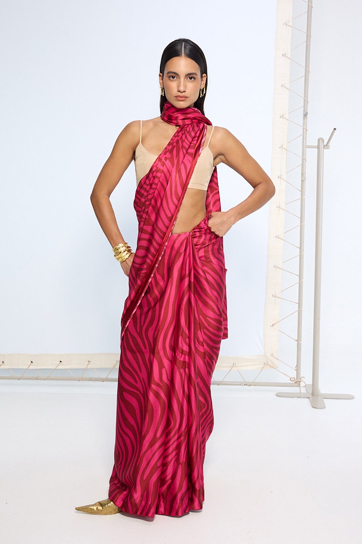 Pink Zebra Print saree