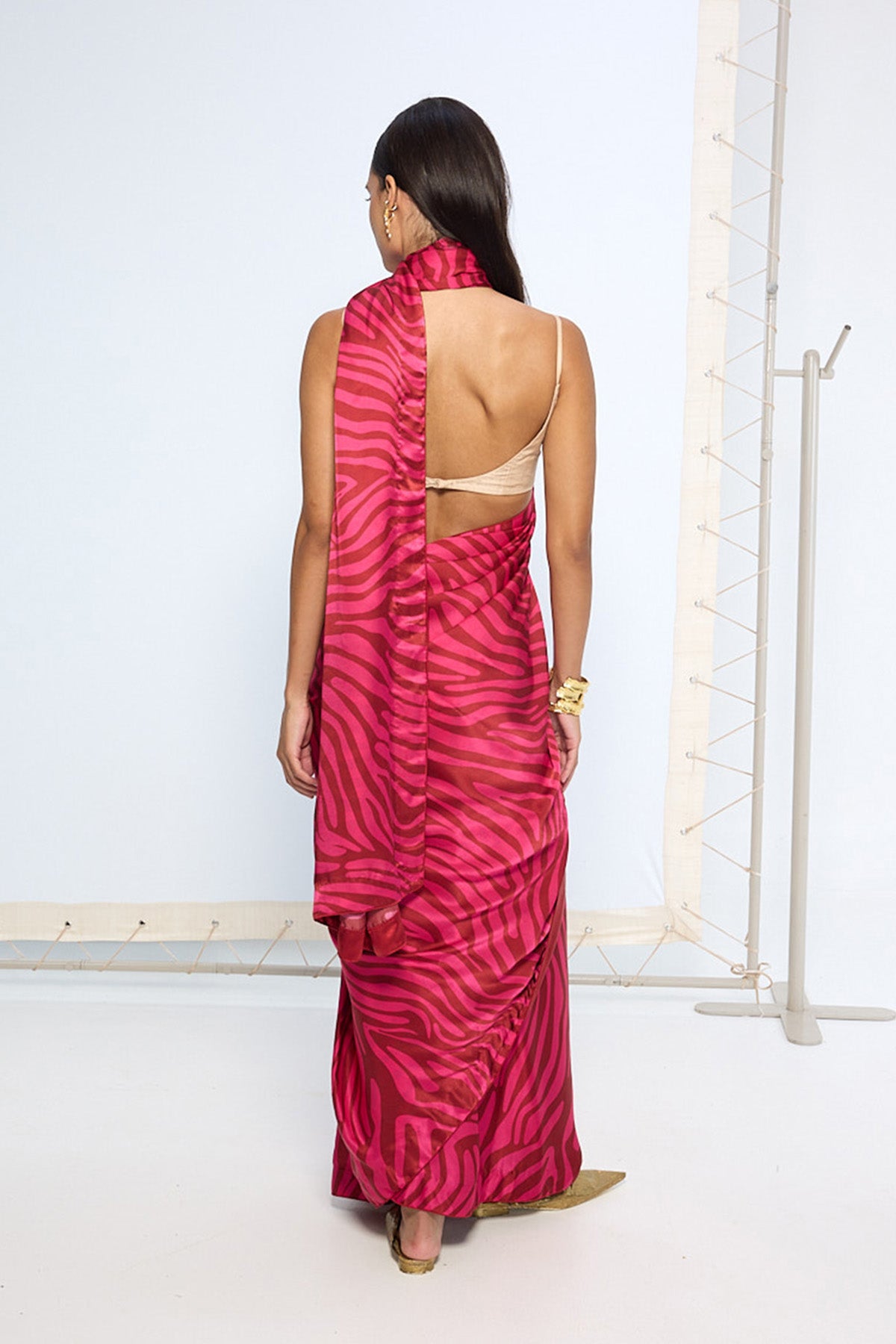 Pink Zebra Print saree