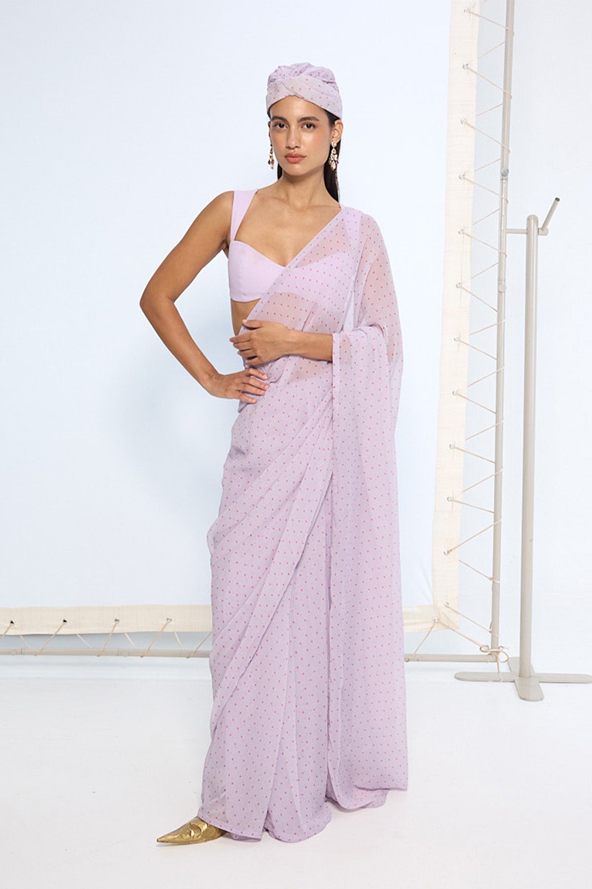 Lavender Polka Dotted Saree